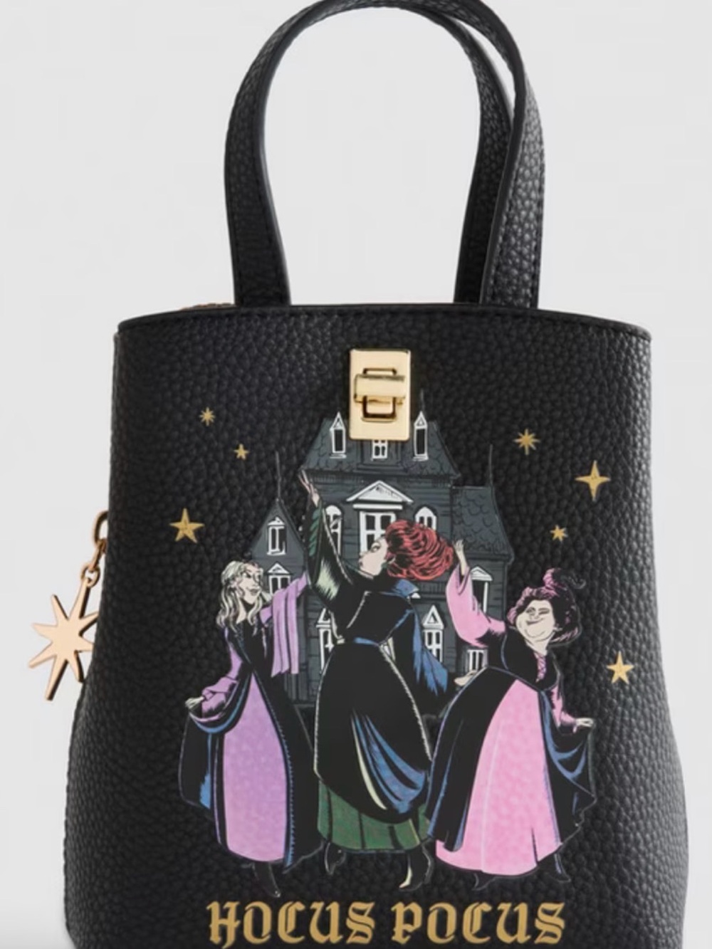 Disney Hocus Pocus Black Graphic Crossbody Bag with Gold Accents